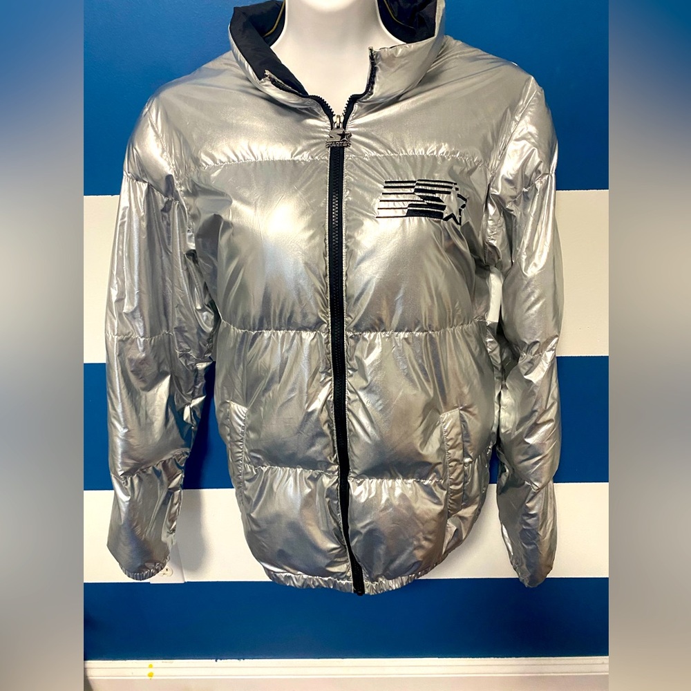 Starter Black Label silver hooded puffer jacket XS